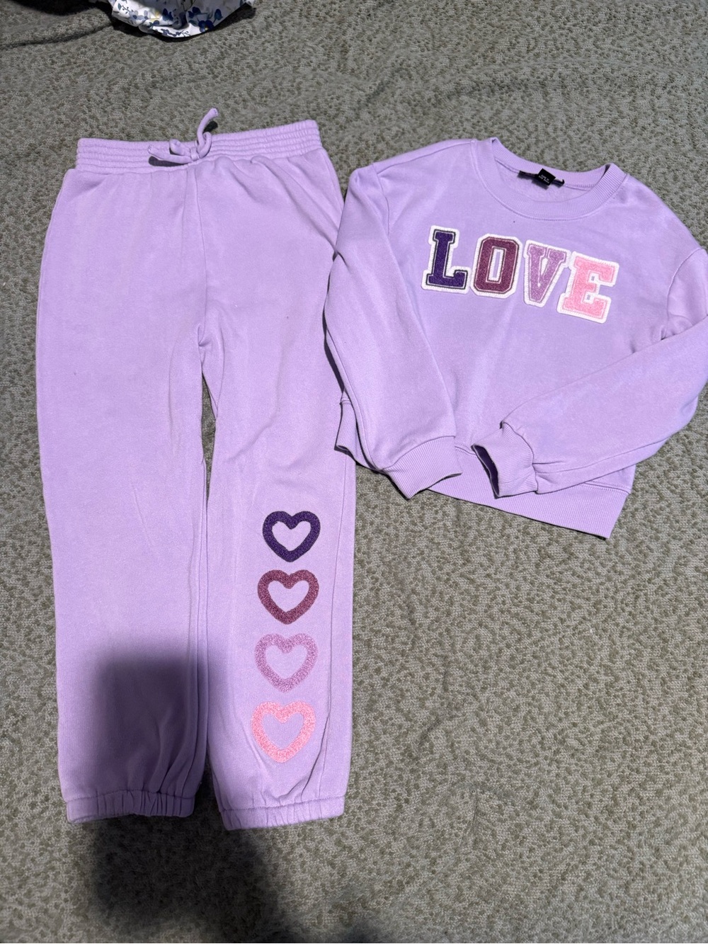 Amy Byer Lavender Sweatshirt & Heart Joggers - Purple and Pink Accents